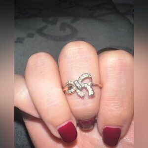 10K rose gold and diamond bow ring, size 6